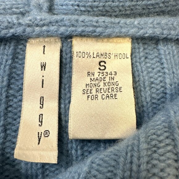 Twiggy London Lambswool Blue Sweater Hoodie Cable Knit Tie Waist Pocket Sz S - Picture 6 of 10